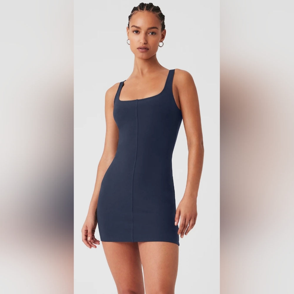 ALO Yoga Alosoft Head Start Navy Bodycon Mini Dress XXS/XS Fitted Casual Comfy